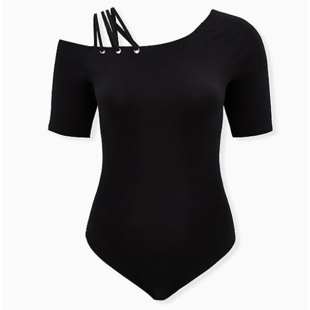 BLACK COLD SHOULDER STRAPPY FOXY BODYSUIT